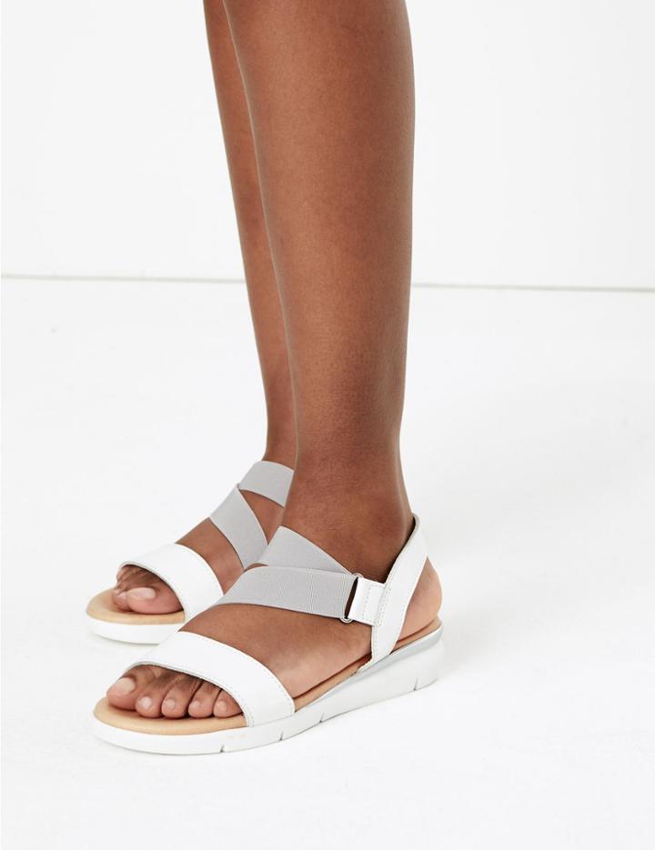 Marks & Spencer Leather Asymmetric Elastic Sandals White Mix