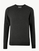 Marks & Spencer Pure Lambswool V-neck Jumper Charcoal
