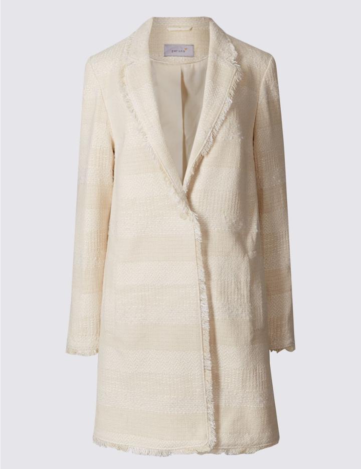 Marks & Spencer Cotton Rich Textured Fringe Jacket Ivory
