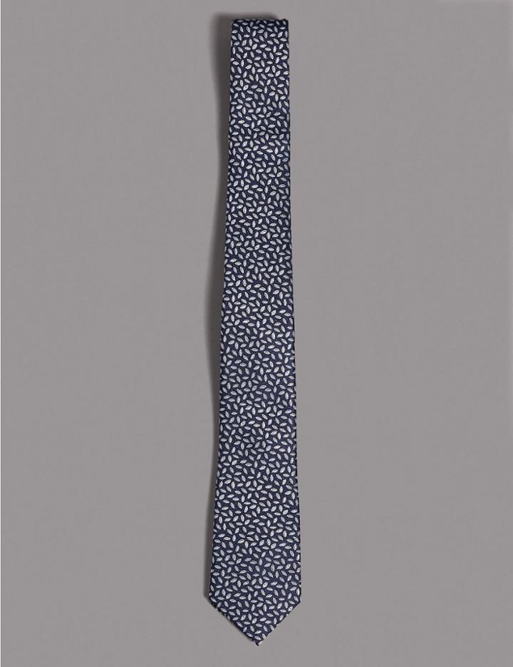 Marks & Spencer Pure Silk Floral Tie Navy Mix