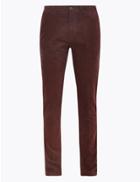 Marks & Spencer Slim Corduroy Five Pocket Trousers Burgundy