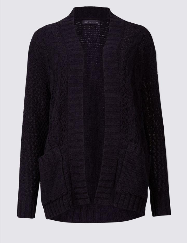 Marks & Spencer Cotton Rich Textured Cardigan Navy