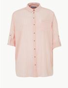 Marks & Spencer Curve Pure Cotton Striped Shirt Pale Pink