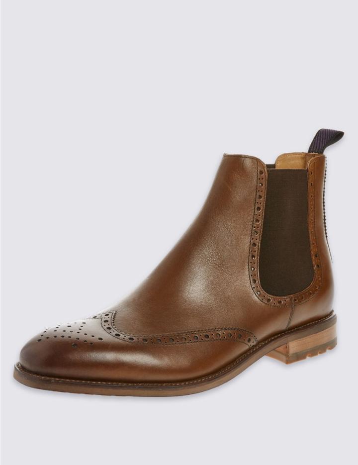 Marks & Spencer Brogue Chelsea Ankle Boots Brown
