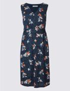 Marks & Spencer Cotton Blend Printed Skater Midi Dress Navy Mix