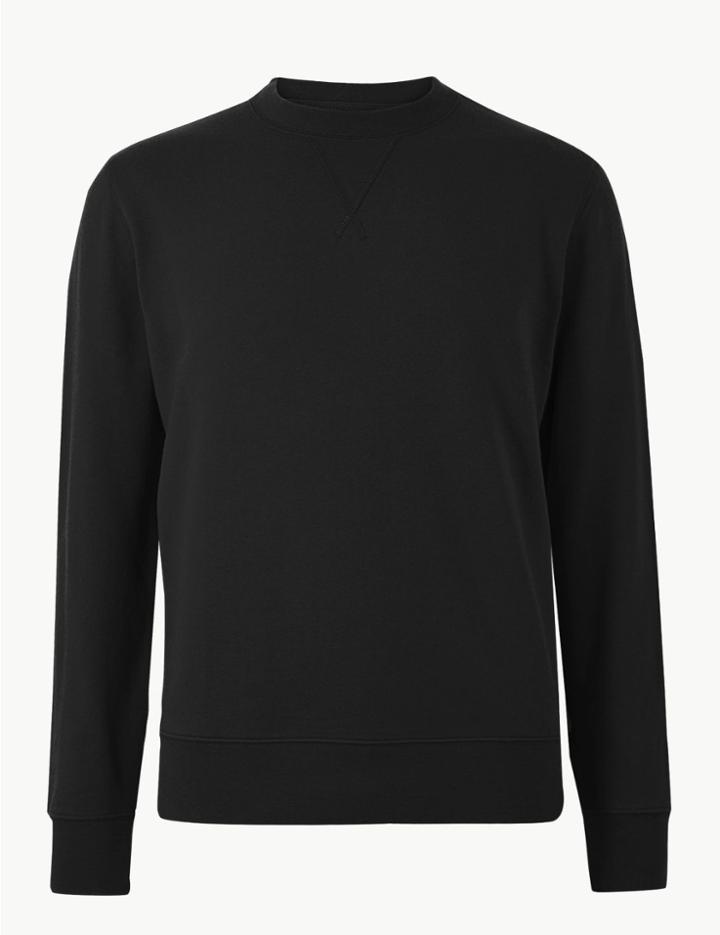 Marks & Spencer Pure Cotton Crew Neck Sweatshirt Black