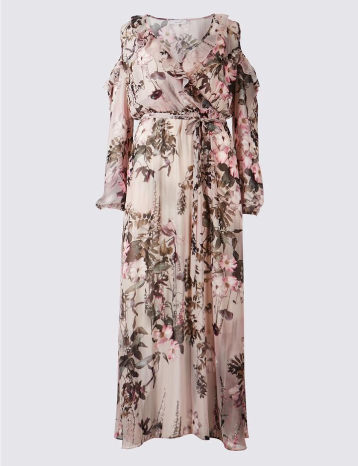 Marks & Spencer Floral Print Cold Shoulder Maxi Dress Blush Pink