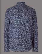 Marks & Spencer Pure Cotton Slim Fit Printed Shirt Medium Navy