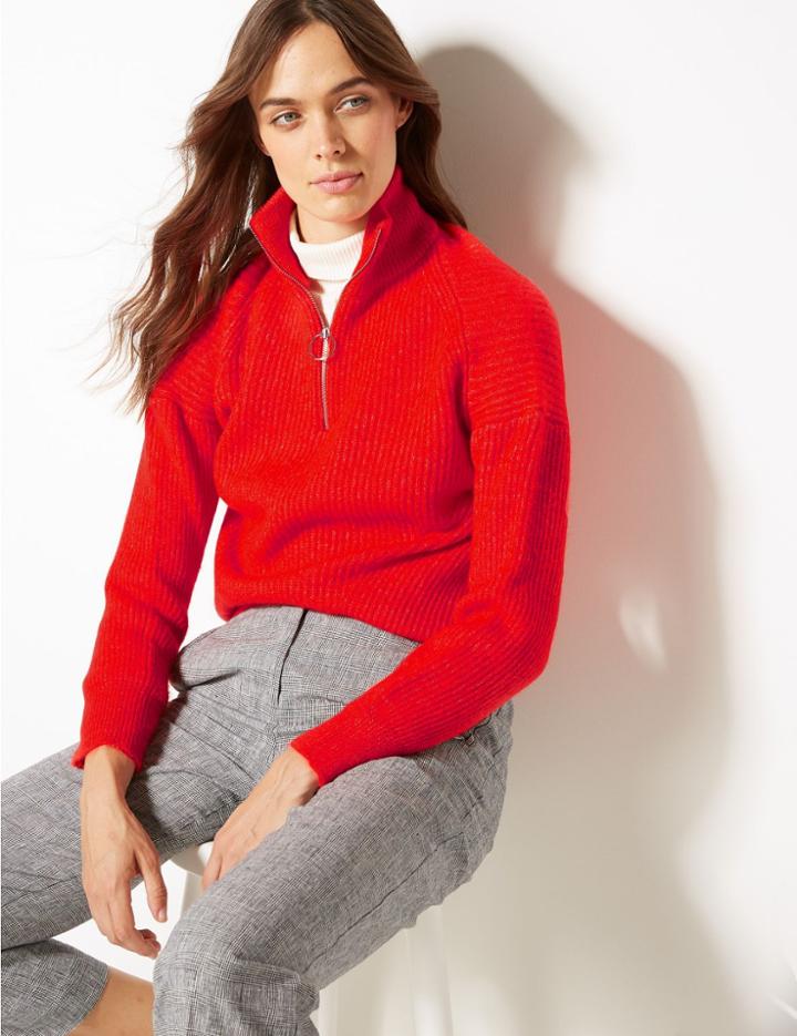 Marks & Spencer Ribbed Detail Jumper Bright Red