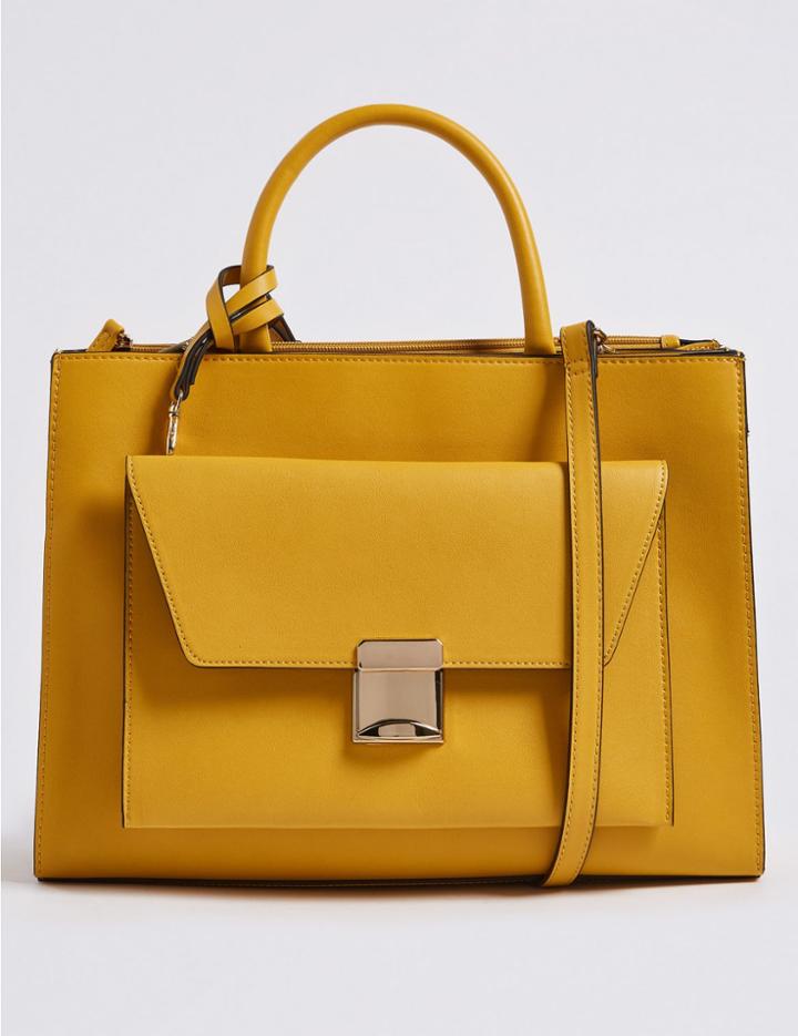 Marks & Spencer Faux Leather Tote Bag With Removable Clutch Winter Lime