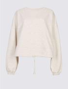 Marks & Spencer Cotton Blend Textured Cropped Sweatshirt Oatmeal