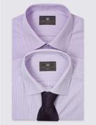 Marks & Spencer 2 Pack Easy To Iron Shirts With Tie Lilac Mix