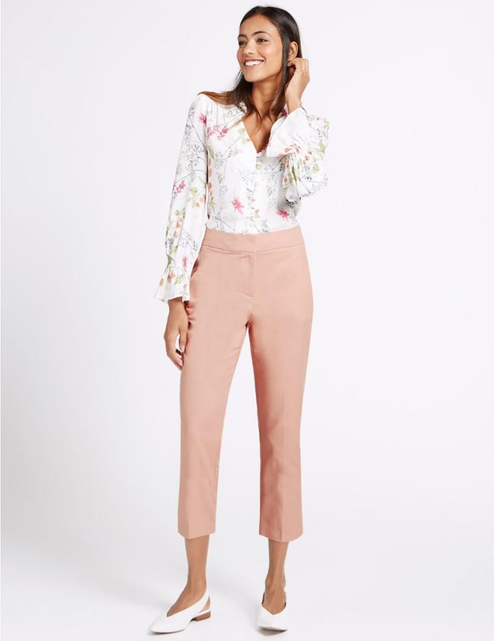 Marks & Spencer Cropped Slim Leg Trousers Light Pink