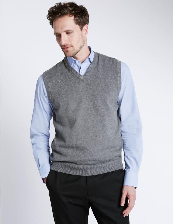 Marks & Spencer Pure Cotton Slipover Jumper Dark Grey