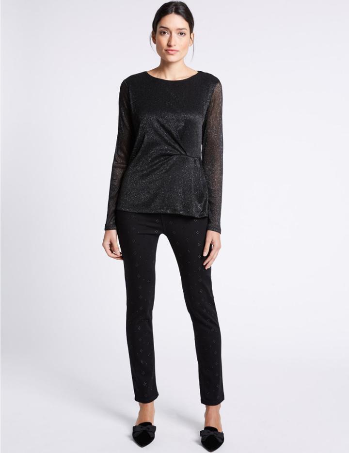Marks & Spencer Bling Detail Roma Rise Slim Leg Jeans Black