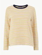 Marks & Spencer Pure Cotton Striped Sweatshirt Yellow Mix