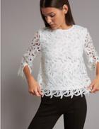 Marks & Spencer Lace Round Neck 3/4 Sleeve Shell Top Ivory