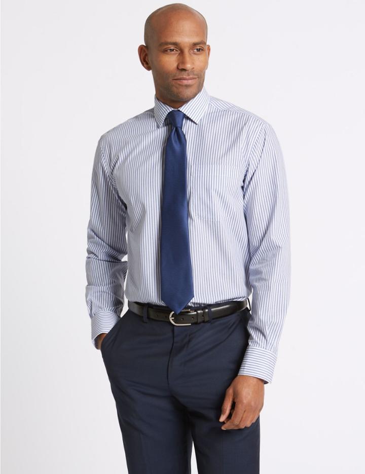Marks & Spencer 2 Pack Easy To Iron Tailored Shirts With Tie Bluebell Mix