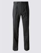 Marks & Spencer Single Pleat Tailored Fit Trousers With Wool Grey