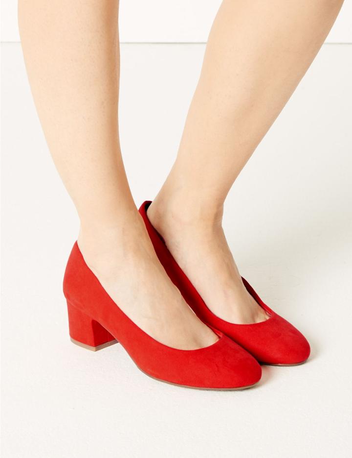 Marks & Spencer Wide Fit Block Heels Court Shoes Flame
