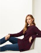 Marks & Spencer Checked Round Neck Long Sleeve Top Plum Mix