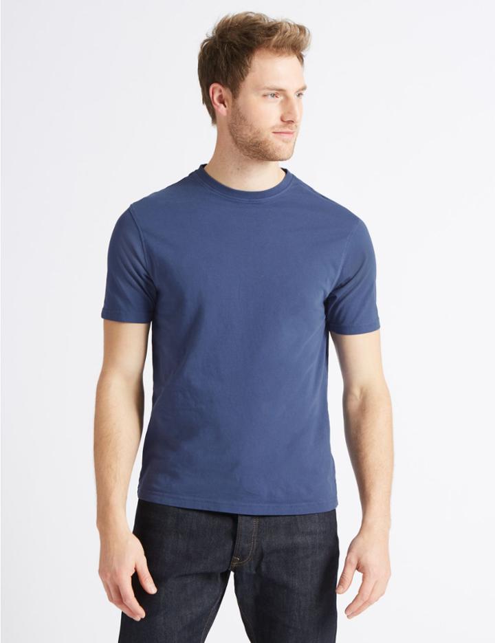 Marks & Spencer Slim Fit Pure Cotton T-shirt With Cool Comfort&trade; Dark Denim
