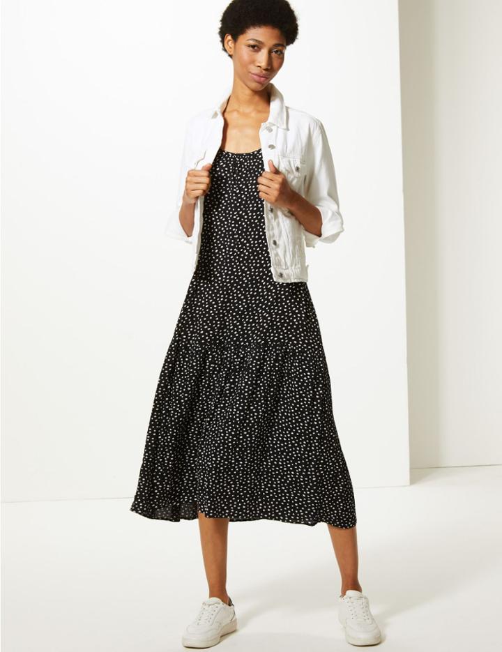 Marks & Spencer Polka Dot Midi Slip Dress Black Mix