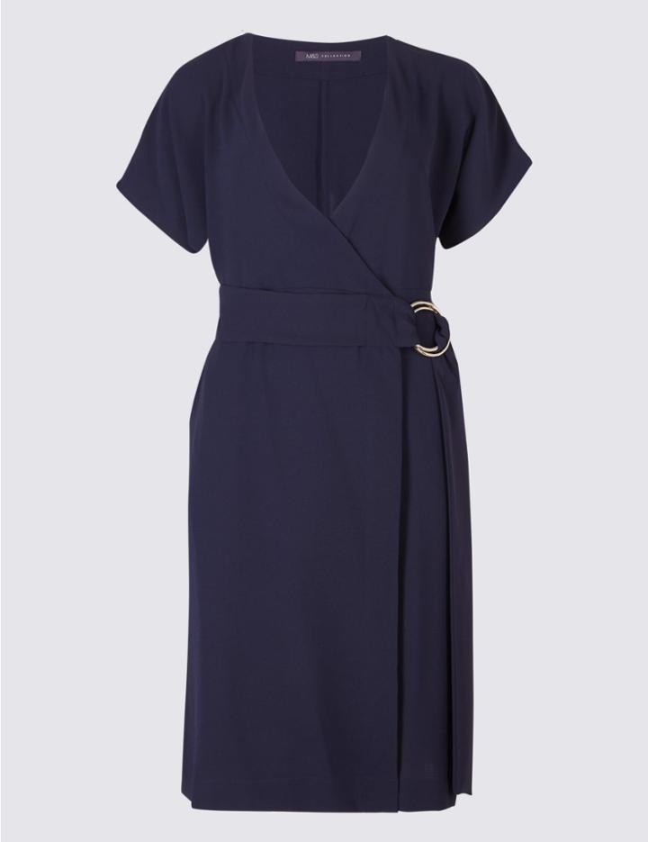 Marks & Spencer Petite Ring Woven Wrap Midi Dress Navy