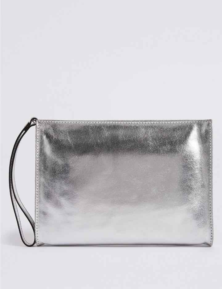 Marks & Spencer Leather Clutch Bag Metallic