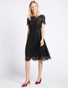 Marks & Spencer Cotton Rich Lace Short Sleeve Swing Dress Black