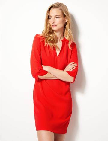 Marks & Spencer 3/4 Sleeve Shift Dress Red