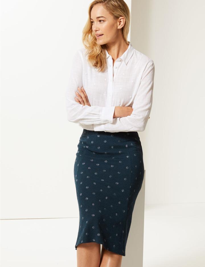 Marks & Spencer Spotted Jersey A-line Midi Skirt Navy Mix