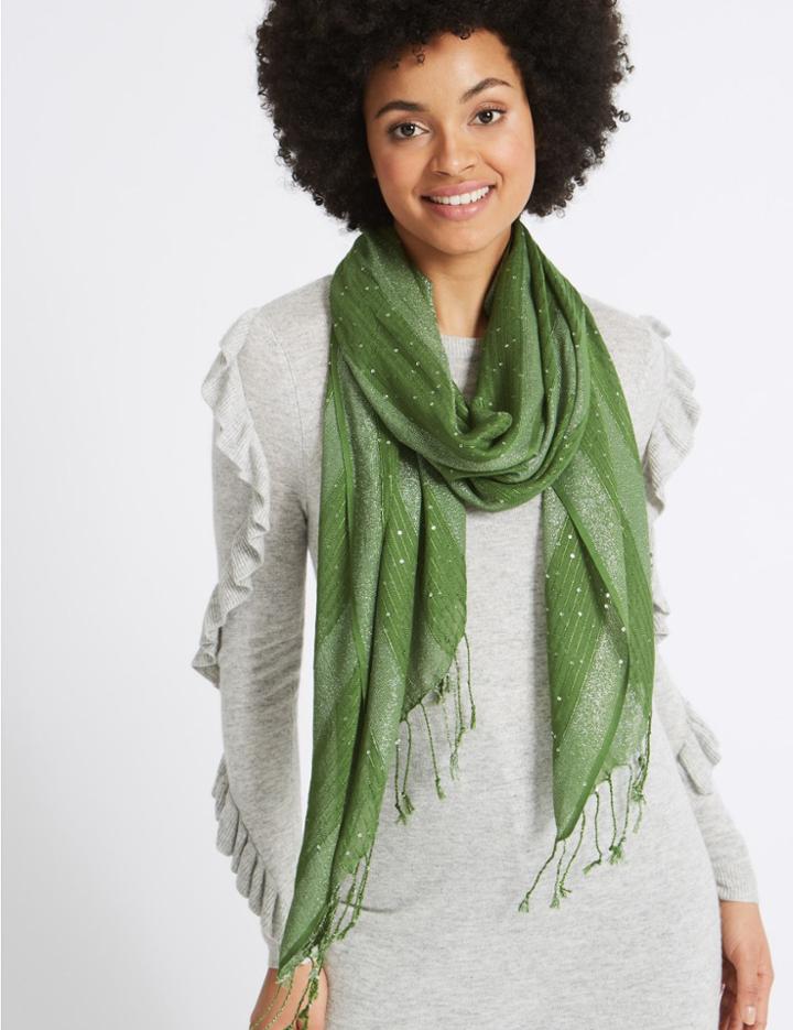 Marks & Spencer Sequin Striped Scarf Green