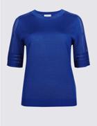 Marks & Spencer Textured Round Neck Half Sleeve Jumper Royal