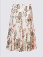Marks & Spencer Floral Burnout Print A-line Midi Skirt Ivory Mix