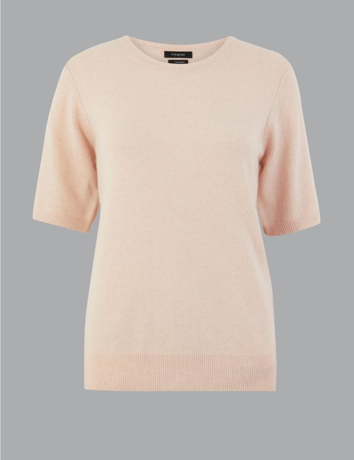 Marks & Spencer Pure Cashmere Round Neck Knitted Top Blush