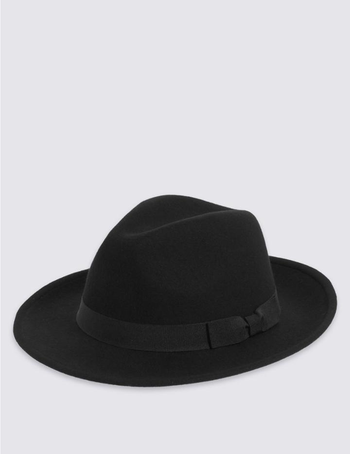 Marks & Spencer Pure Wool Fedora With Stormwear&trade; Black