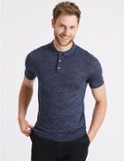 Marks & Spencer Textured Knitted Polo With Linen Navy