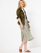 Marks & Spencer Ditsy Floral Tie Waist A-line Midi Skirt Khaki Mix