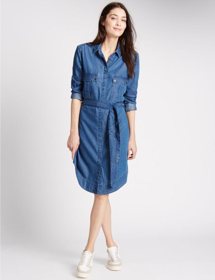 Marks & Spencer Petite Long Sleeve Denim Shirt Dress Denim