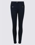 Marks & Spencer Cotton Rich Zip Detail Skinny Leg Trousers Navy