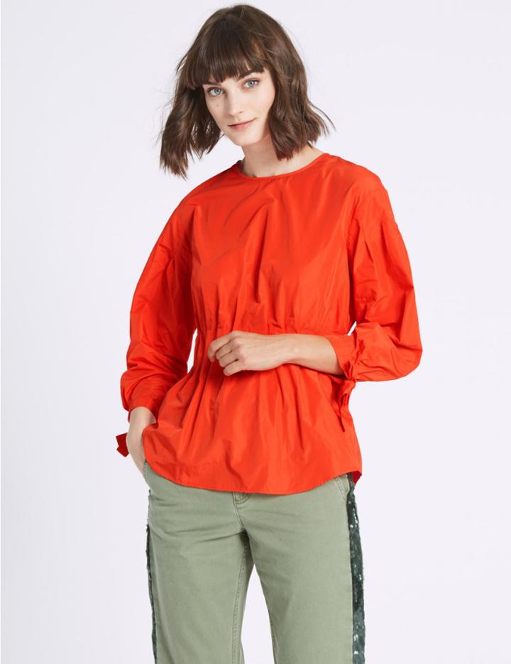 Marks & Spencer Tie Sleeve Round Neck Blouse Orange