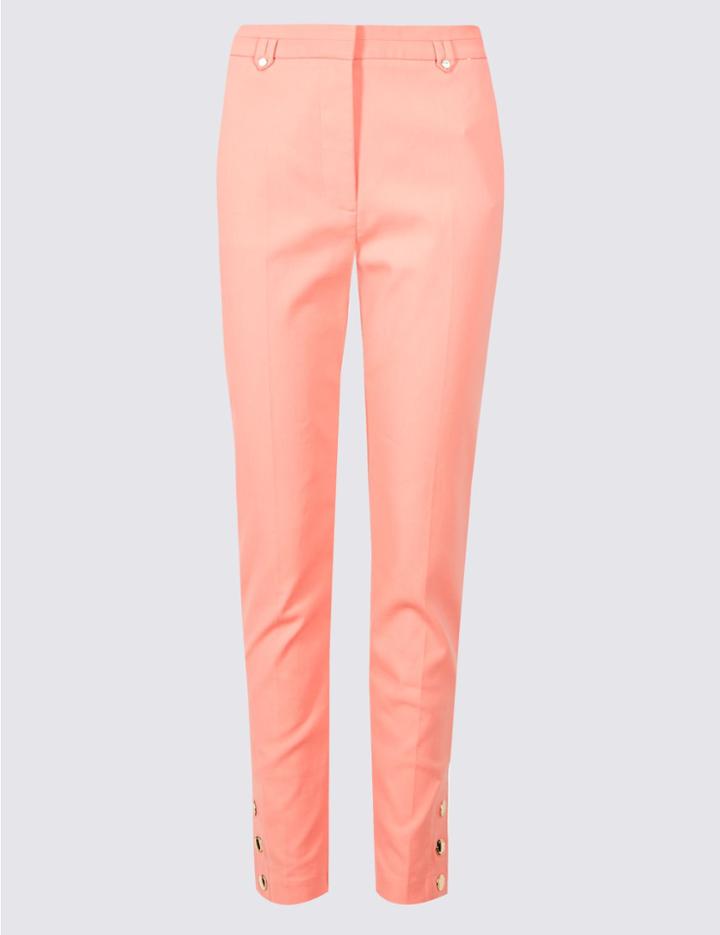 Marks & Spencer Cotton Blend Snap Hem Straight Leg Trousers Sunset