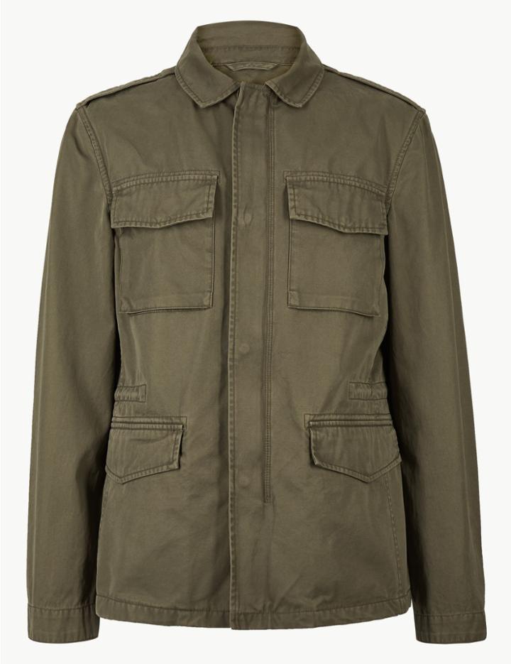 Marks & Spencer Pure Cotton Four Pocket Jacket Khaki