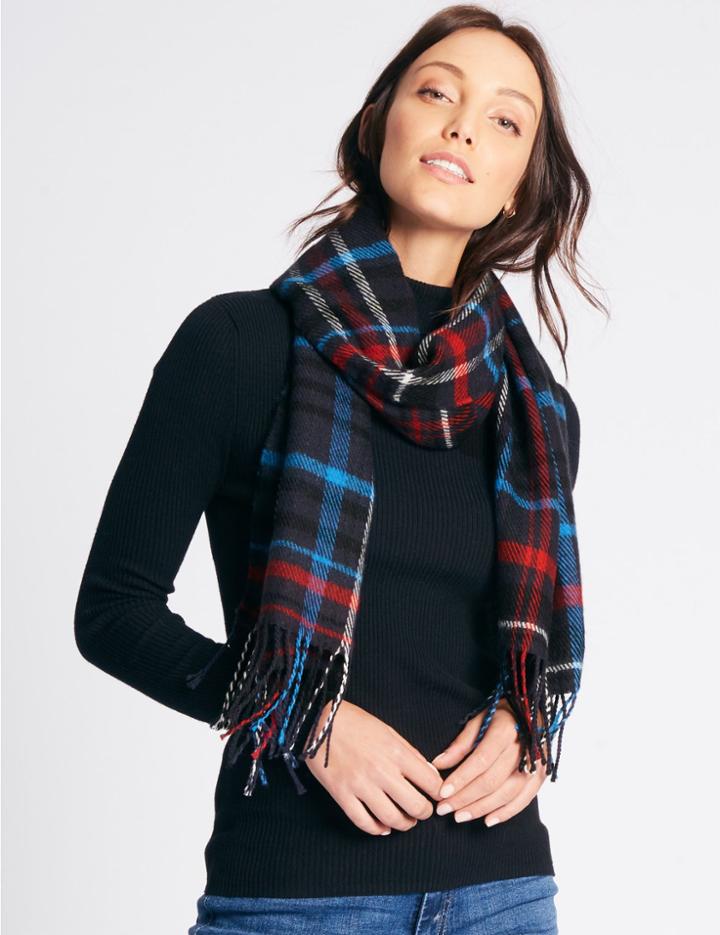 Marks & Spencer Wool Blend Floral Print Scarf Red Mix