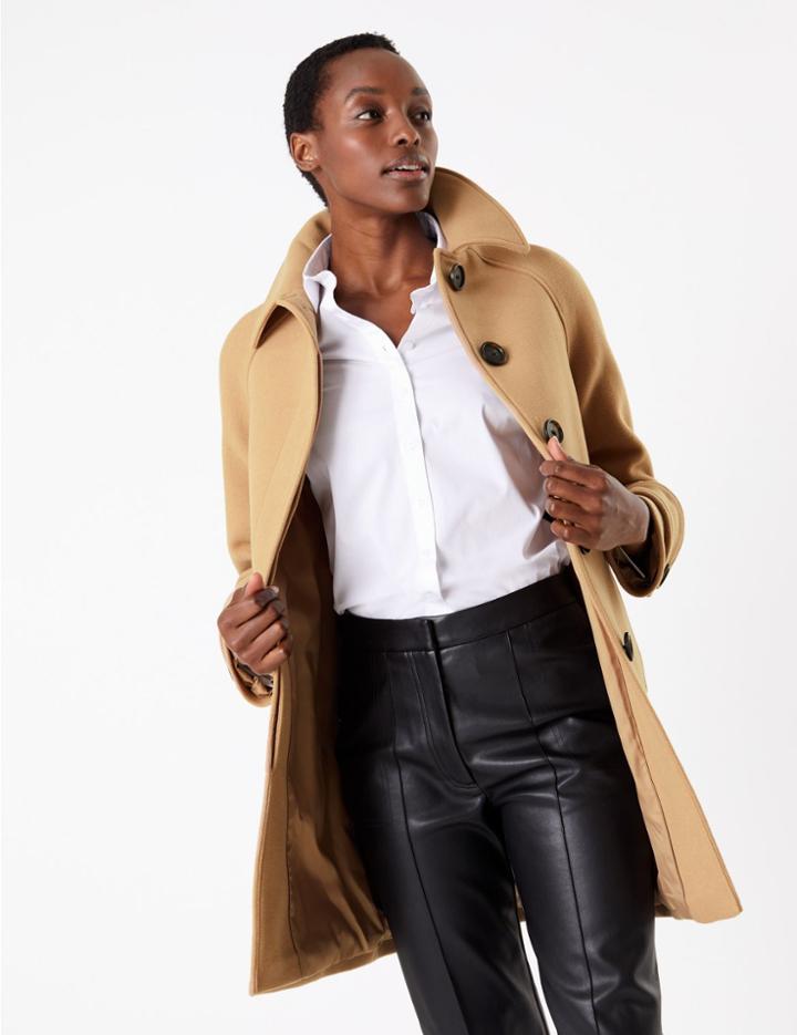 Marks & Spencer Wool Blend Overcoat Caramel