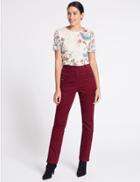Marks & Spencer Cotton Rich Slim Leg Trousers Burgundy