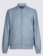Marks & Spencer Linen Blend Bomber Jacket Blue Mix