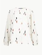 Marks & Spencer Pure Cotton Printed Long Sleeve Blouse Ivory Mix