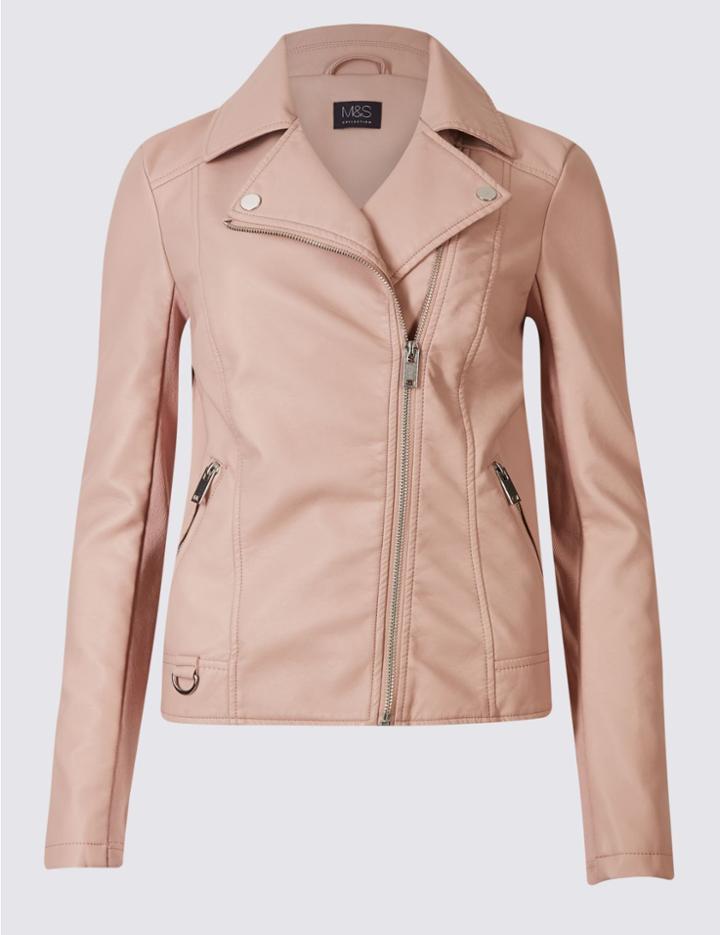 Marks & Spencer Faux Leather Biker Jacket Nude Pink